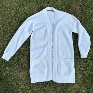 Merokeety Open Front Textured Knit Cardigan Sweater Womens Lg White L/S Pockets